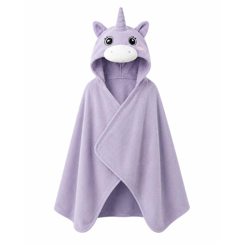 Kids Bamboo Cotton Hooded Poncho Purple