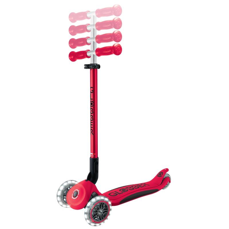 Globber Elite Lights Foldable Kids 3 Wheel Scooter with LED Lights Red