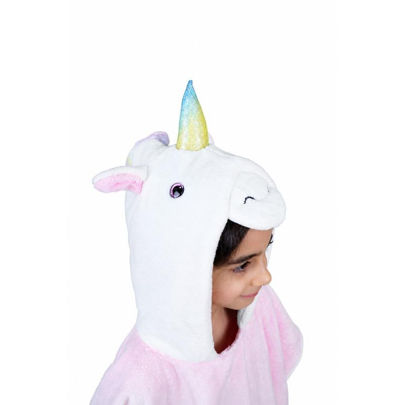 Kids Unicorn Hooded Microfiber Poncho Pink