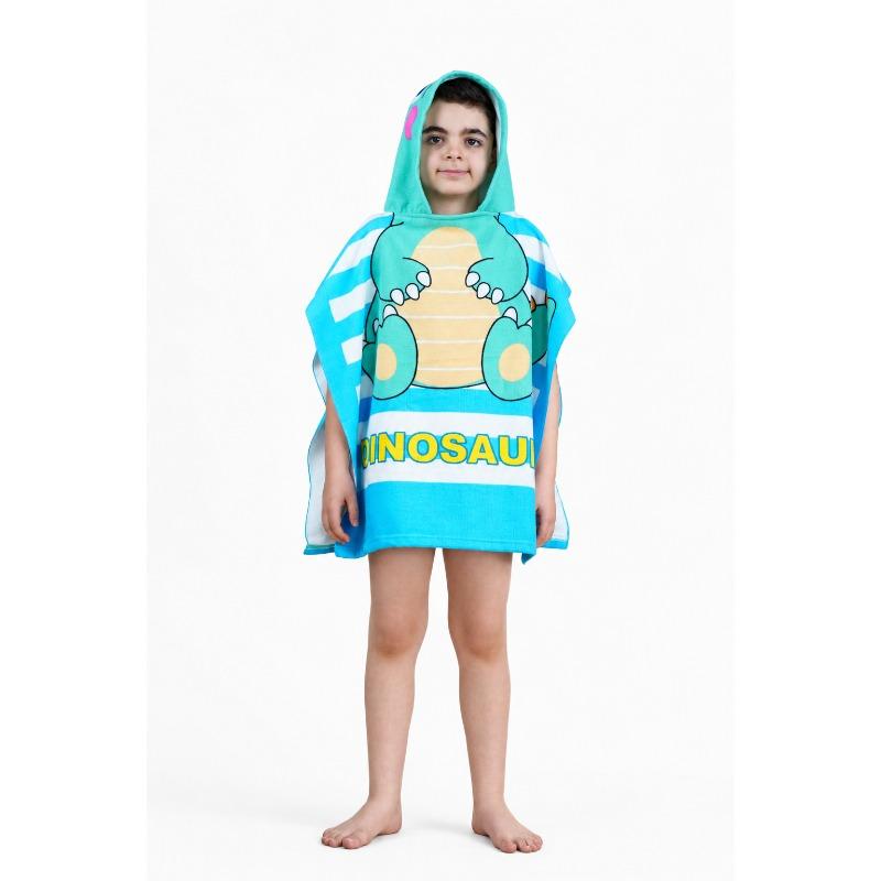 Kids Hooded Microfiber Poncho Dinosaur